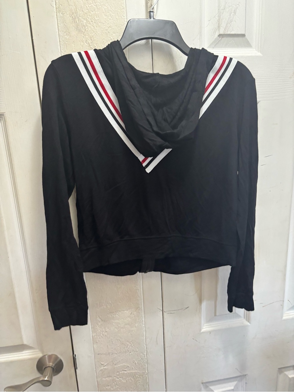 Ultra Flirt Black Zip-Front Hoodie Jacket with White & Red Stripe Detail - Picture 7 of 7